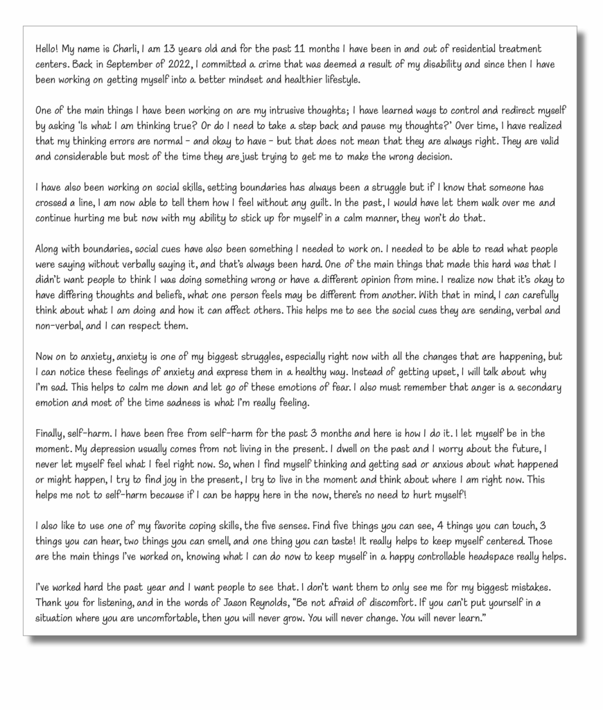 A letter written by a 13 year old girl