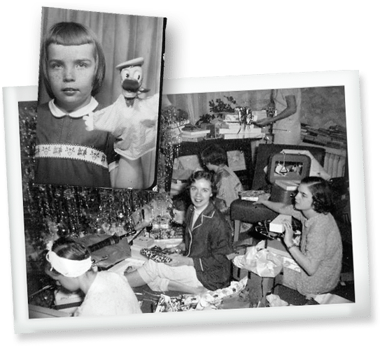 Vintage picture of kids opening gifts